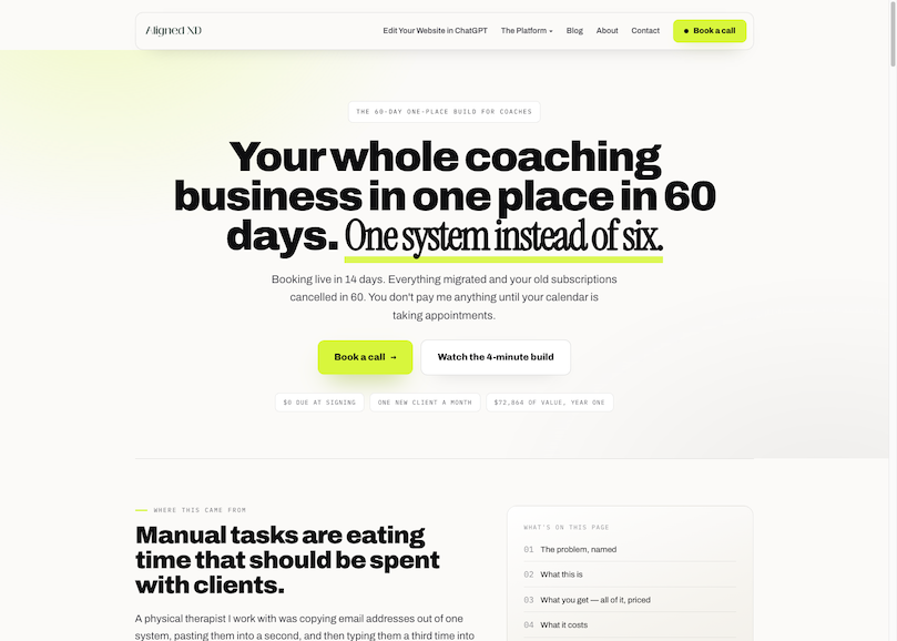 The current Aligned Platform offer page, with consistent card layout, button style, and spacing