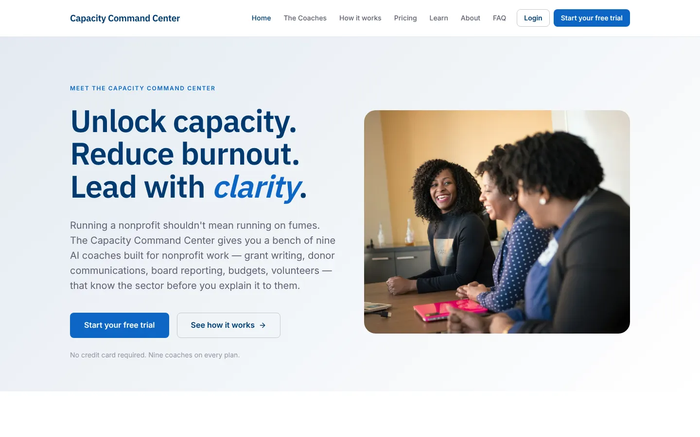 Capacity Command Center homepage