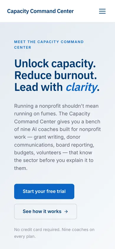 Capacity Command Center homepage on a phone