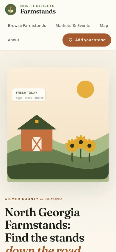 North Georgia Farmstands homepage on a phone