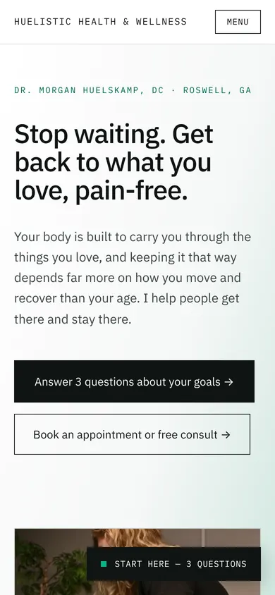 Huelistic Health & Wellness homepage on a phone